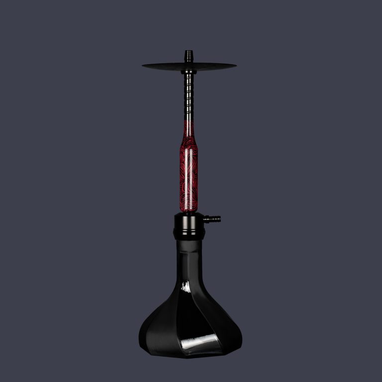 Black and red custom hookah with a compact stem, made for lounge and retail brands