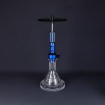 Three hookahs with amber, cobalt blue and smoky black glass vases and matching stems — shisha hookah wholesale in assorted colors