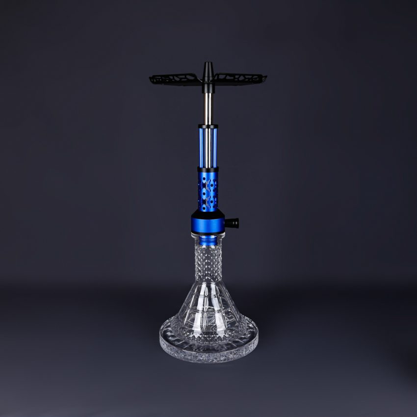 Three hookahs with amber, cobalt blue and smoky black glass vases and matching stems — shisha hookah wholesale in assorted colors