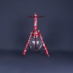 Five custom hookah pipes with colored glass bases in clear, red, black, amber and cobalt blue, arranged as a shisha wholesale selection
